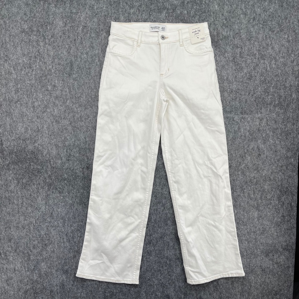 Abercrombie Wide Leg Jeans Kids 13/14 High Rise White Braided Pocket Trim New